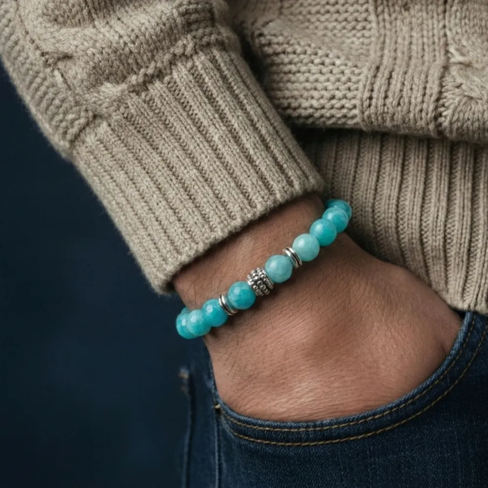 Amazonite Bracelet for Stress Relief & Anxiety | Natural Healing Crystal (8mm) - Image 4