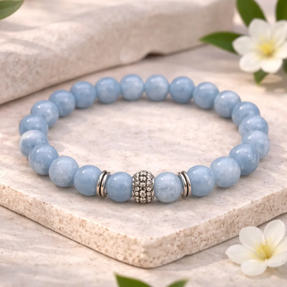 Angelite Crystal Bracelet For Spiritual Awareness - (8mm)
