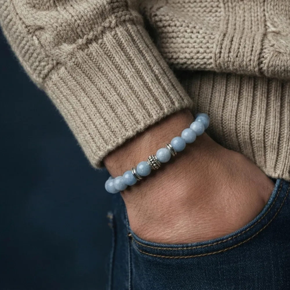 Angelite Crystal Bracelet For Spiritual Awareness - (8mm) - Image 4