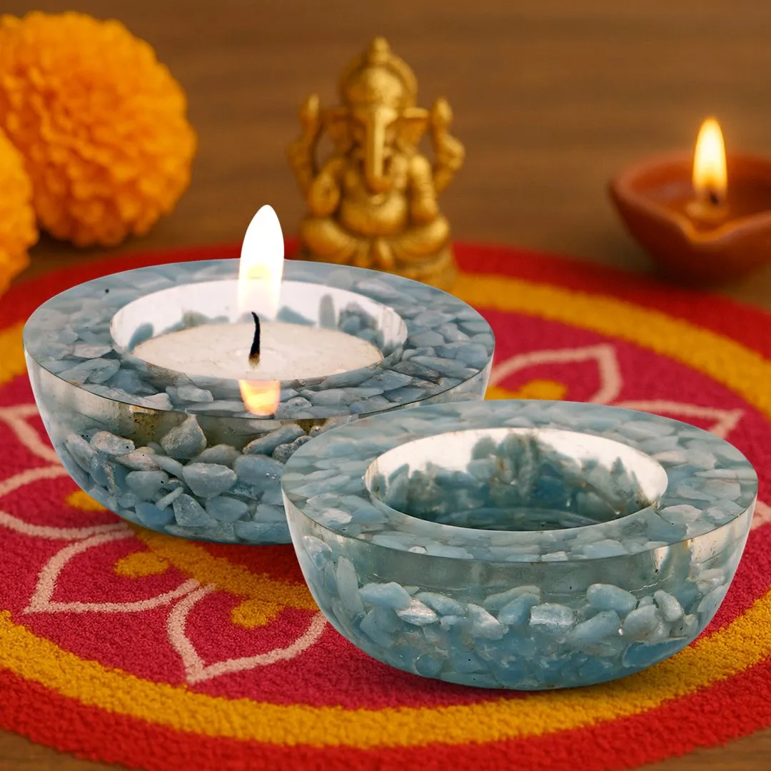 Angelite Tea Light Candle Holder set - Image 2