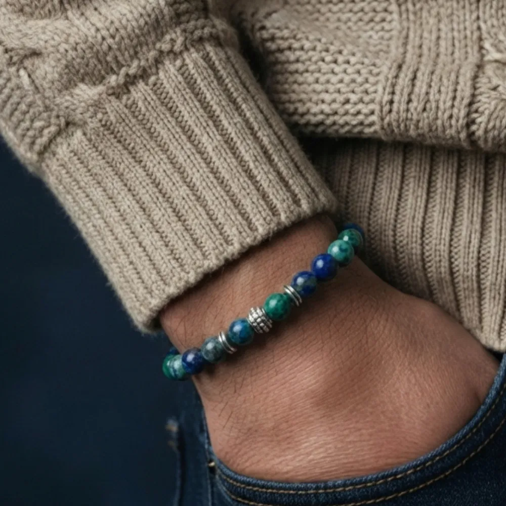 Azurite Crystal Bracelet For Focus & Clarity - (8mm) - Image 4