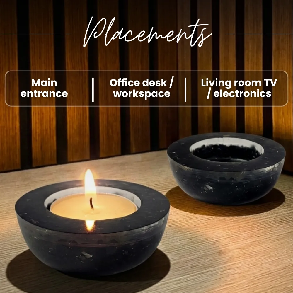 Black Tourmaline Tea Light Candle Holder (Set of 2) - Image 3