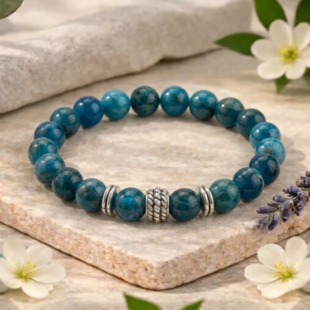 Blue Apatite Crystal Bracelet For Boosting Confidence - (8mm)
