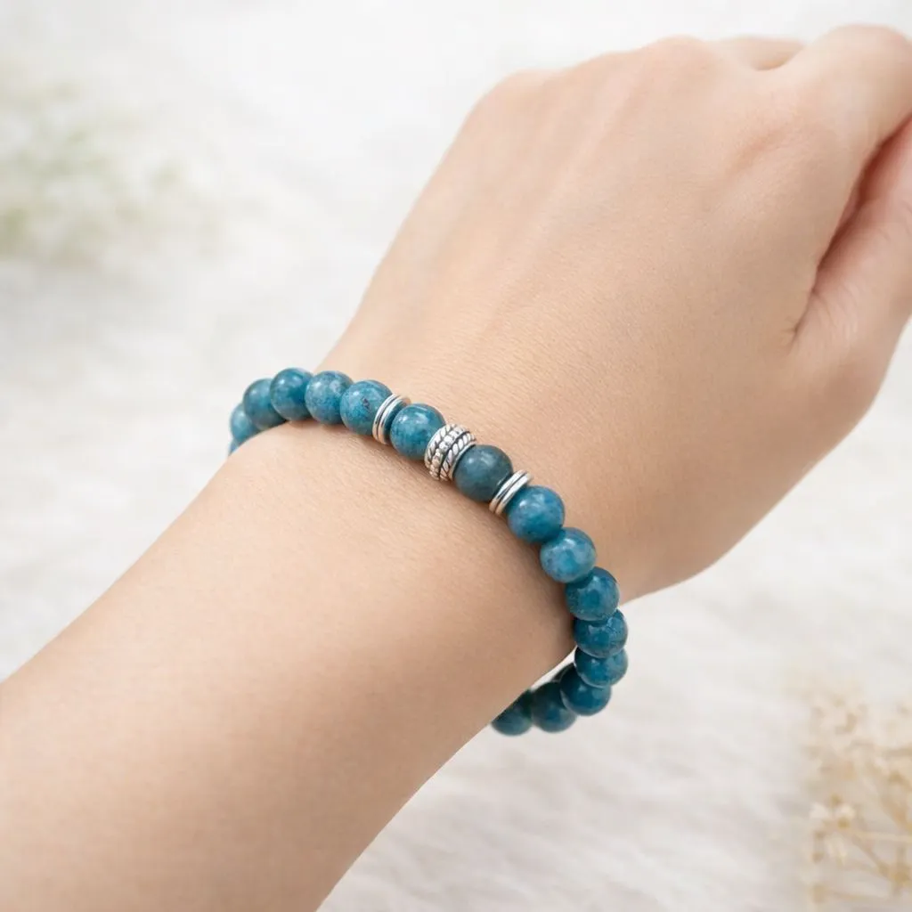 Blue Apatite Crystal Bracelet For Boosting Confidence - (8mm) - Image 4
