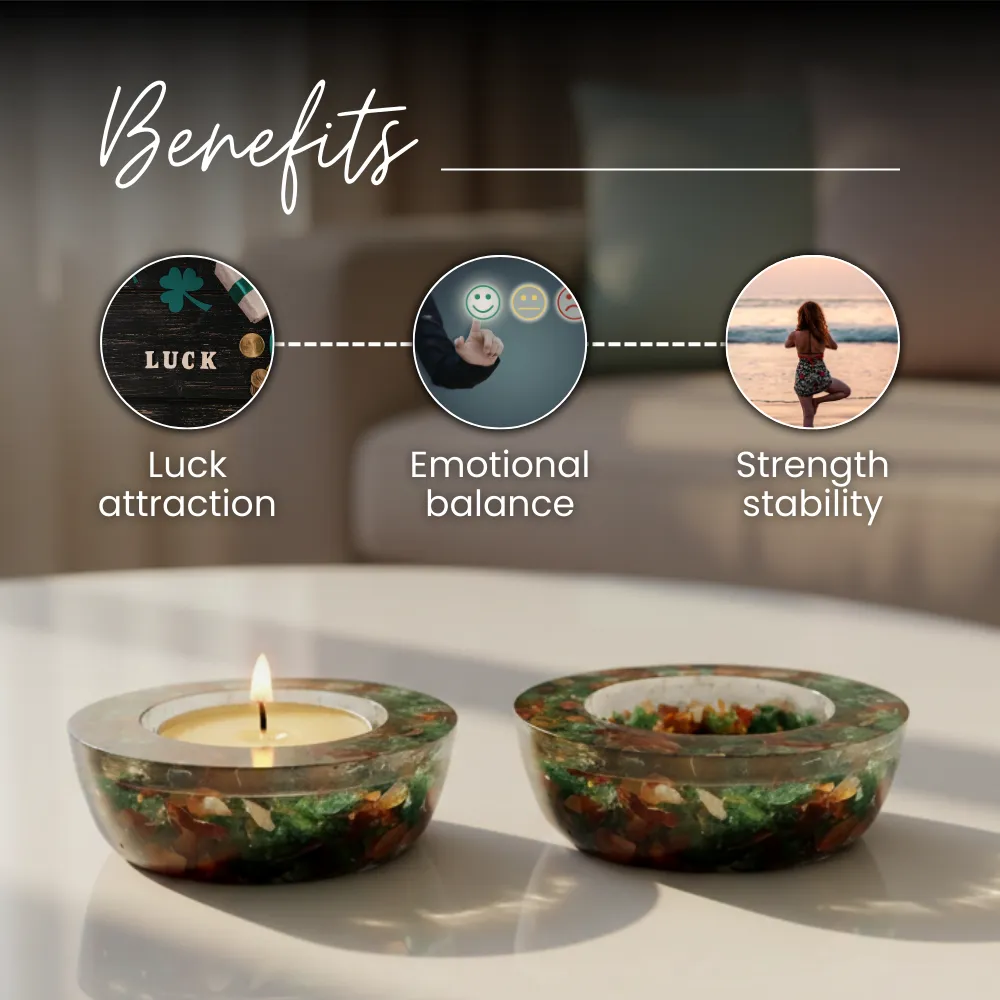 Green Aventurine Red Jasper Tea Light Candle Holder (Set of 2) - Image 3