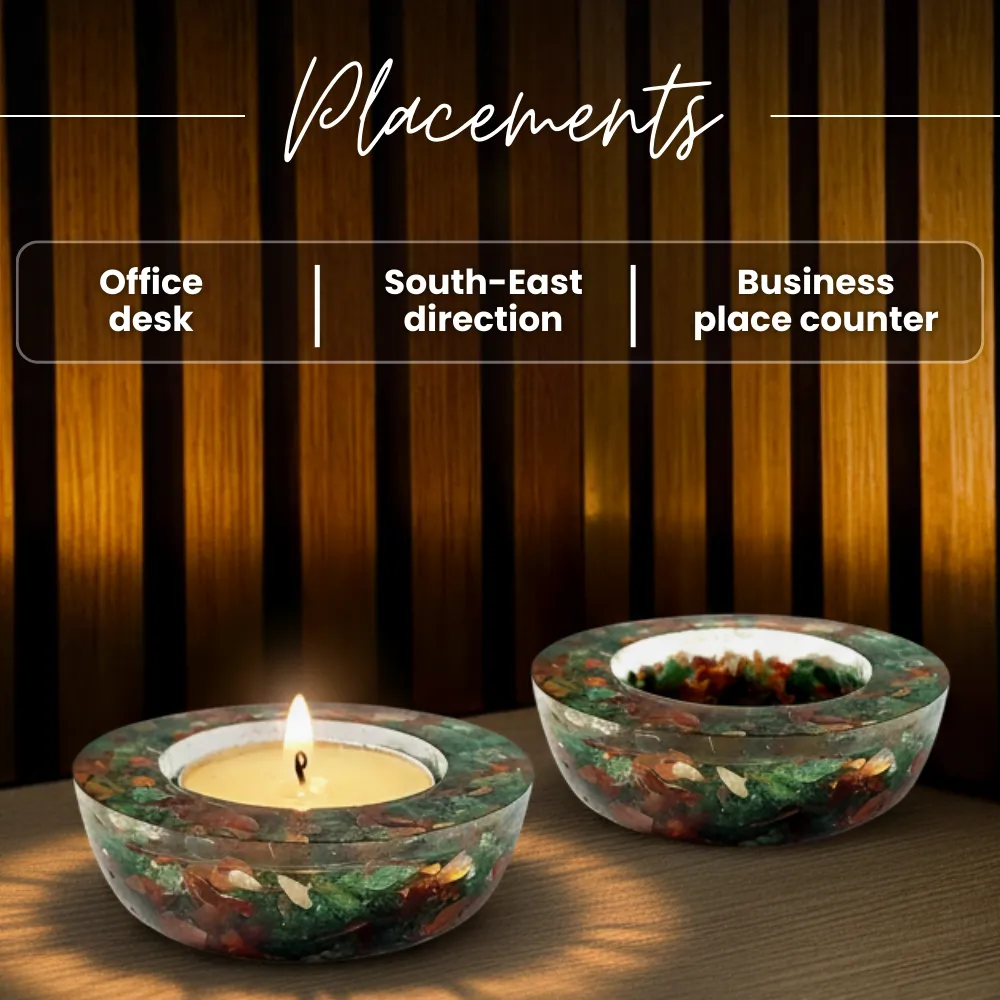 Green Aventurine Red Jasper Tea Light Candle Holder (Set of 2) - Image 4