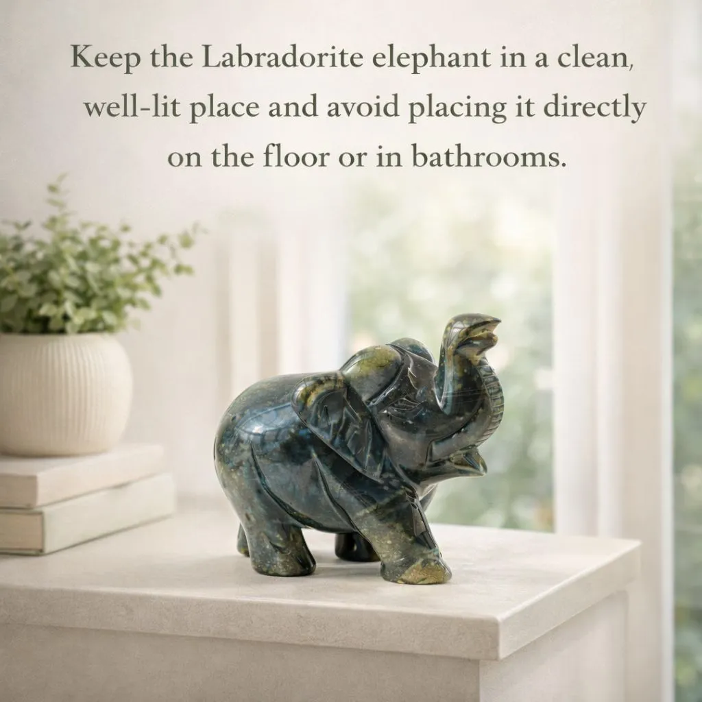 Labradorite Elephant Figurine | Natural Stone Elephant Décor - Image 3