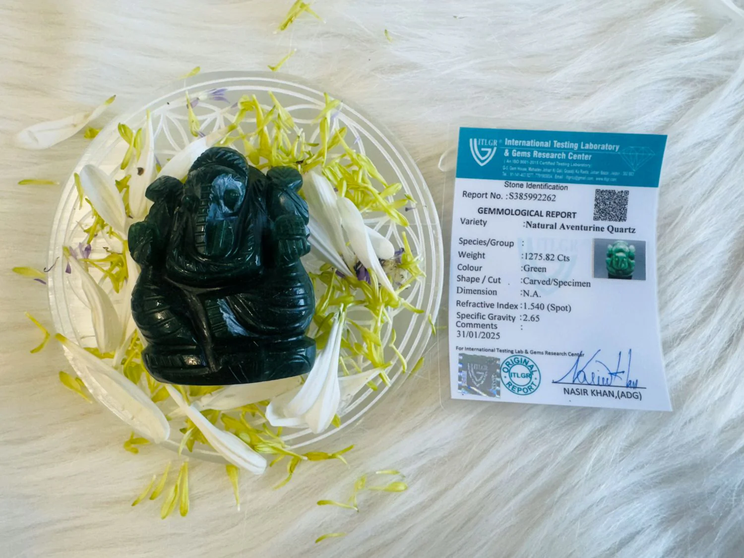 Certified Green Jade Ganesha Idol (3 Inch) for Wealth & Prosperity - Image 3