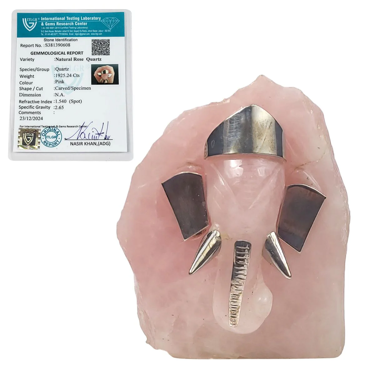 Handcrafted Rose Quartz Ganesh Figurine - Image 4