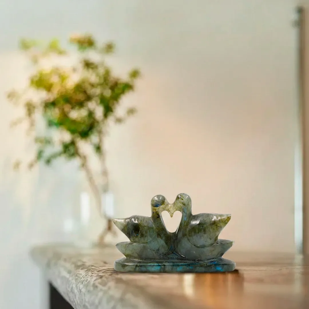 Natural Labradorite Duck Pair | Love, Loyalty & Protection Crystal