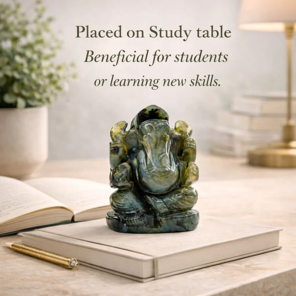 Natural Labradorite Ganesha Idol | Protection, Wisdom & Transformation - Image 3
