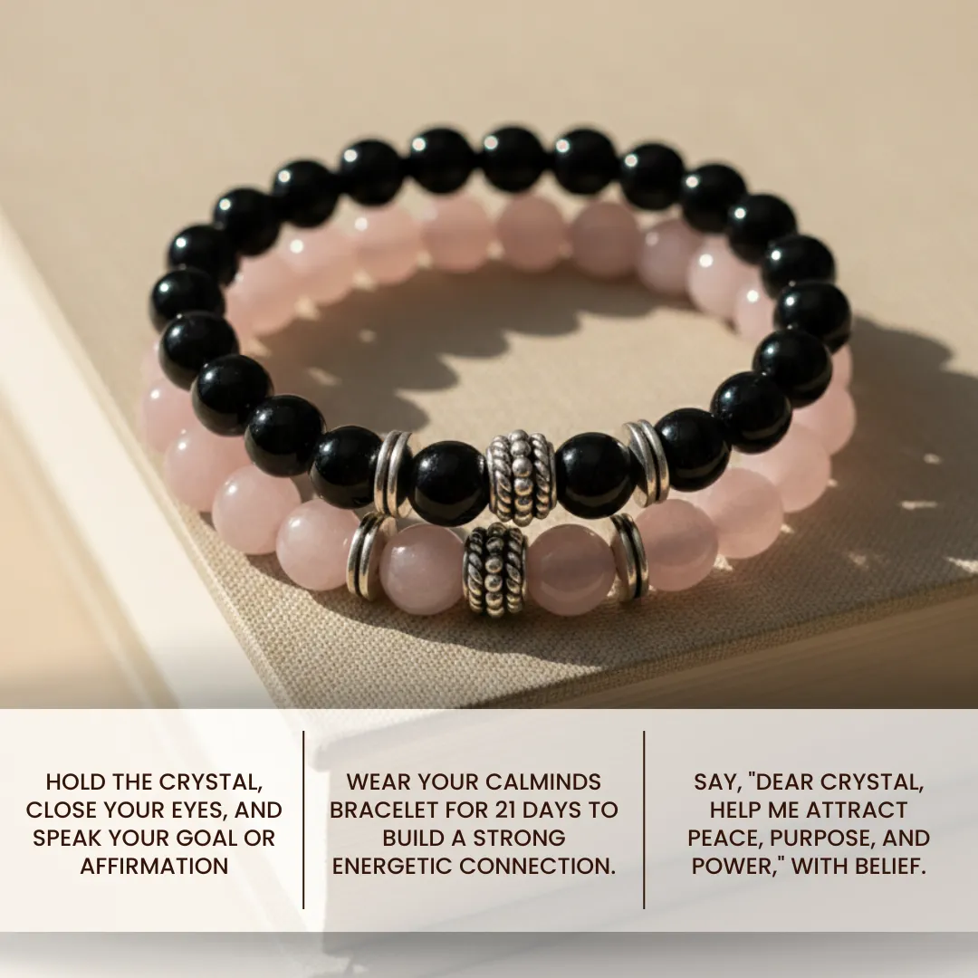 Black Tourmaline & Rose Quartz Bracelet Pair - Image 3