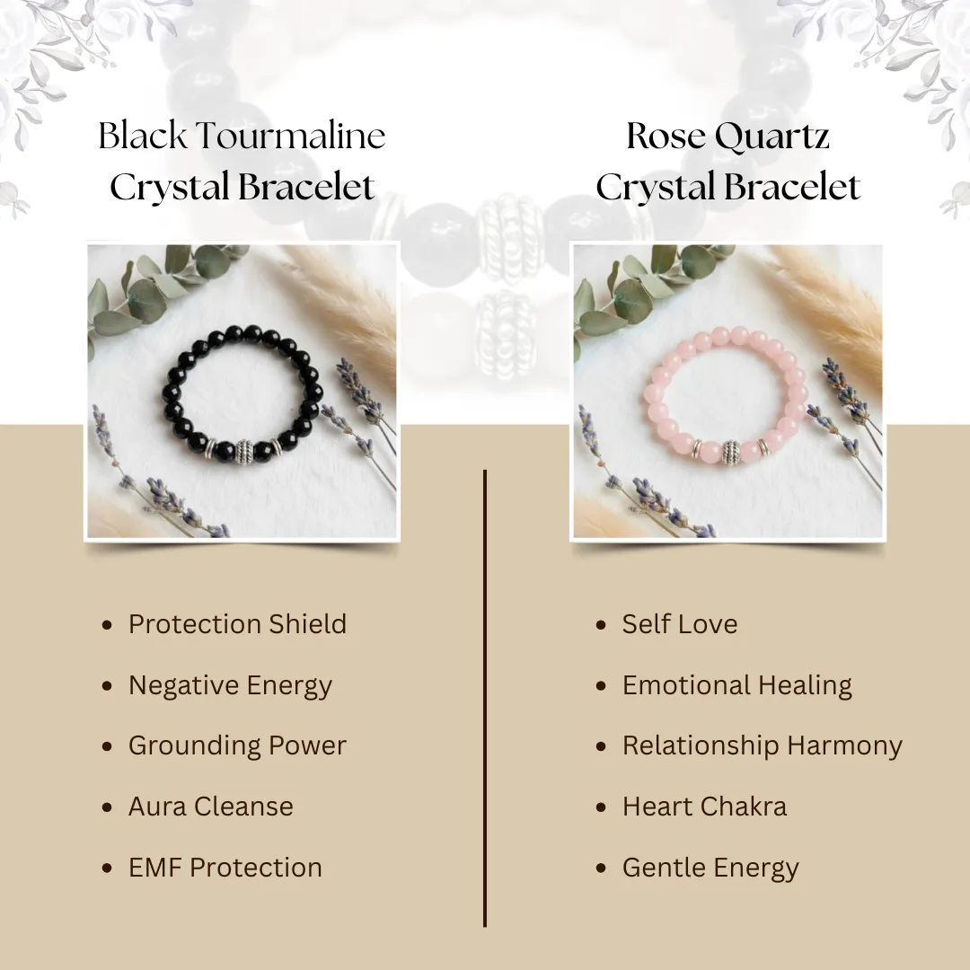 Black Tourmaline & Rose Quartz Bracelet Pair - Image 4