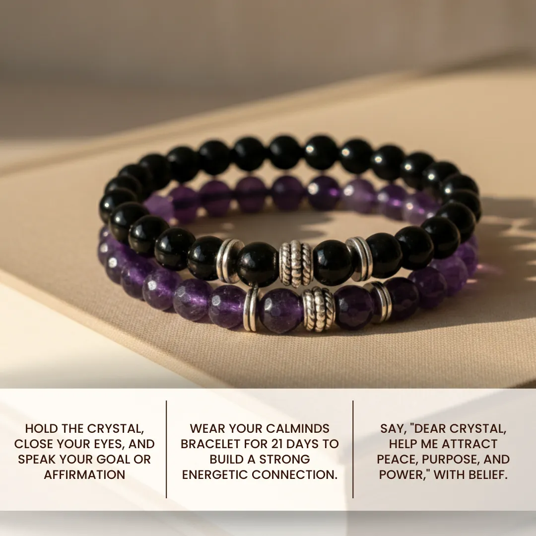 Amethyst & Black Tourmaline Bracelet Pair - Image 3