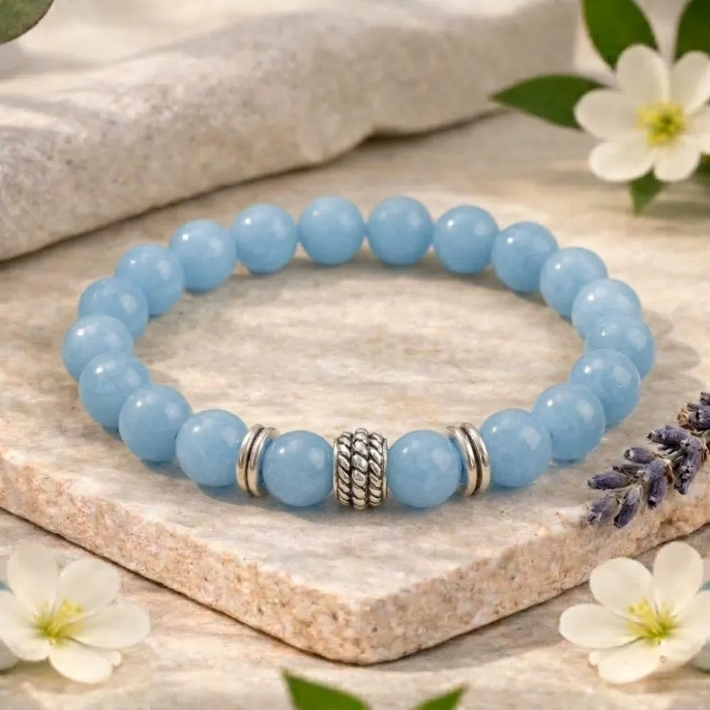 Natural Aquamarine Bracelet For Mental Clarity & Calmness - (8mm)