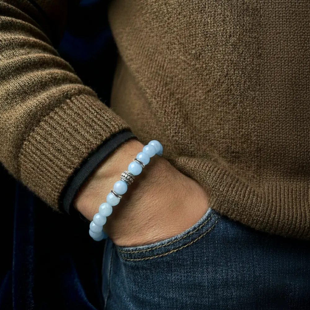 Natural Aquamarine Bracelet For Mental Clarity & Calmness - (8mm) - Image 4