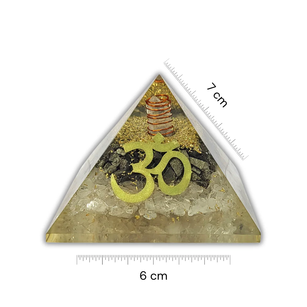 Om Orgonite Pyramid | Clear Quartz & Black Tourmaline - Image 3