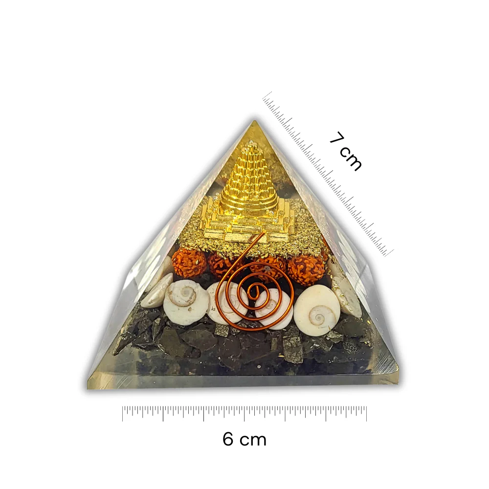 Pyrite Orgonite Pyramid with Shri Yantra - Image 3