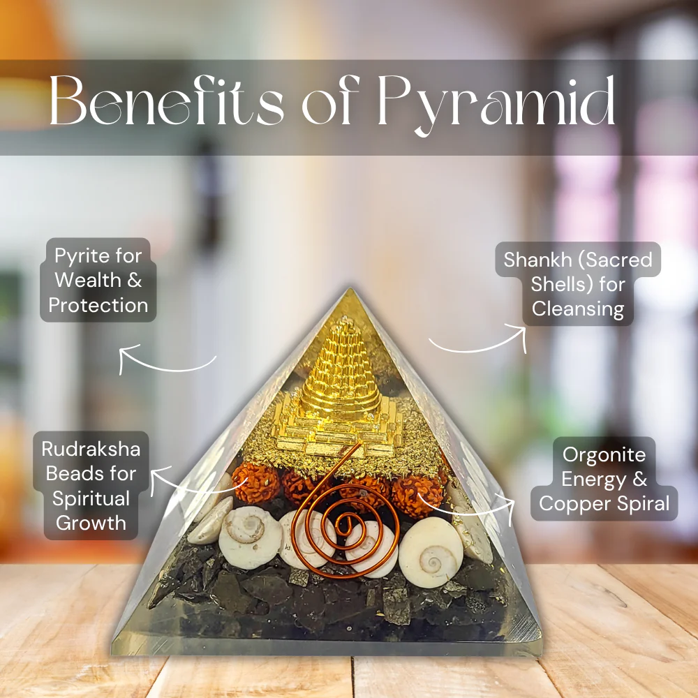 Pyrite Orgonite Pyramid with Shri Yantra - Image 4