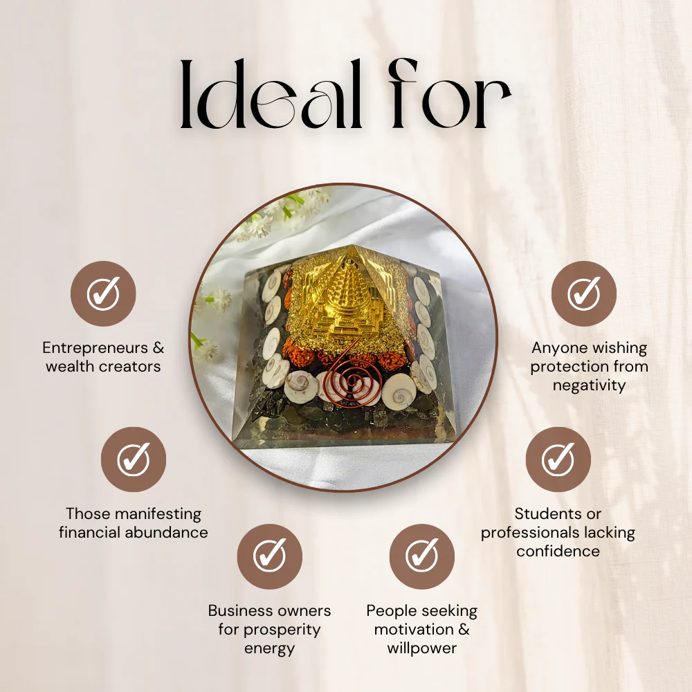 Pyrite Orgonite Pyramid with Shri Yantra - Image 5