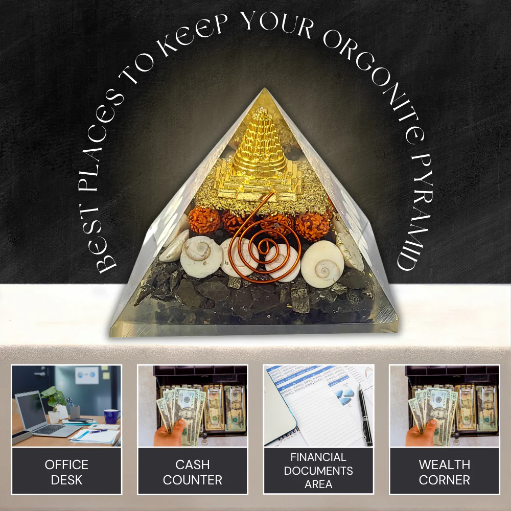 Pyrite Orgonite Pyramid with Shri Yantra - Image 6