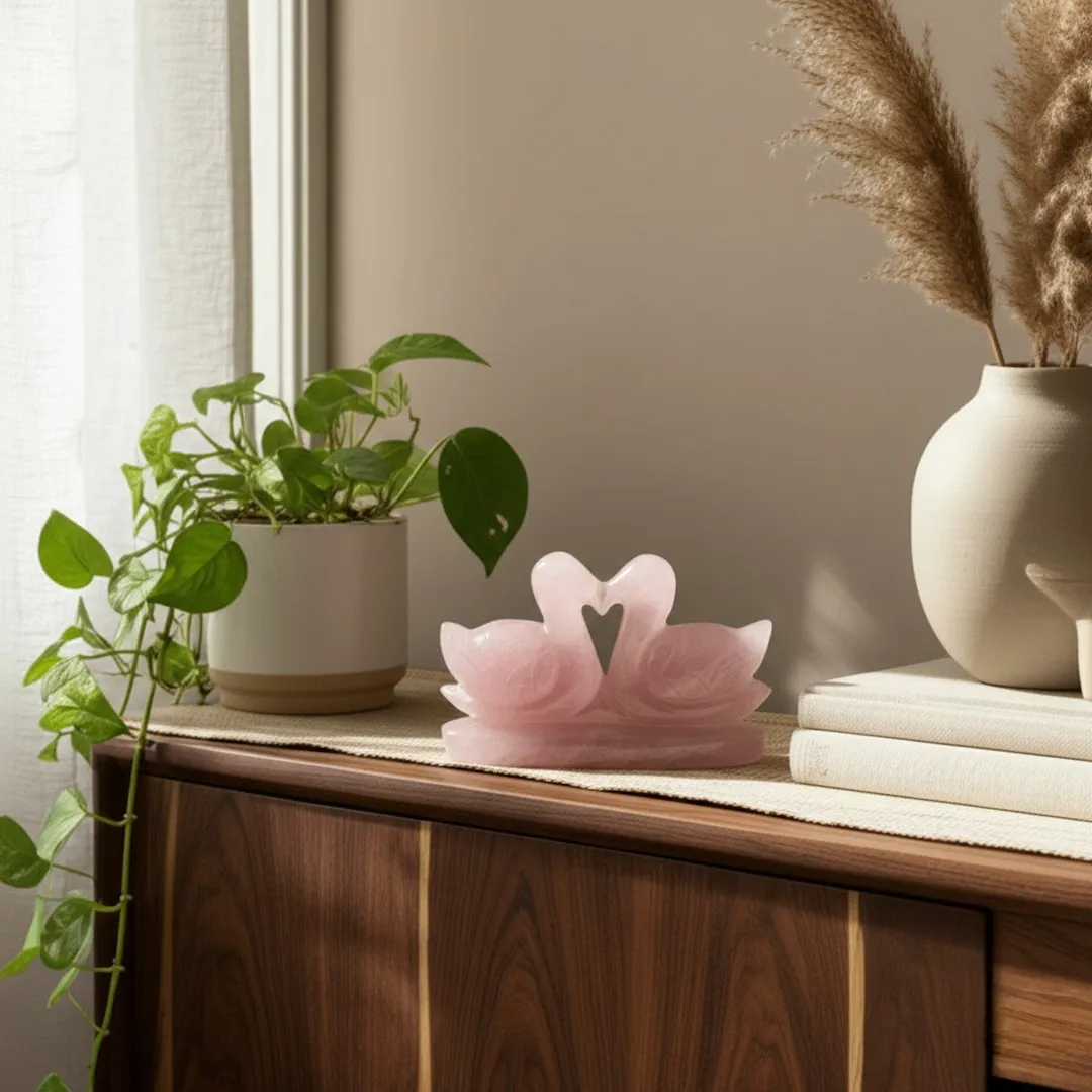 Rose Quartz Duck Pair (Heart Shape) - Image 2