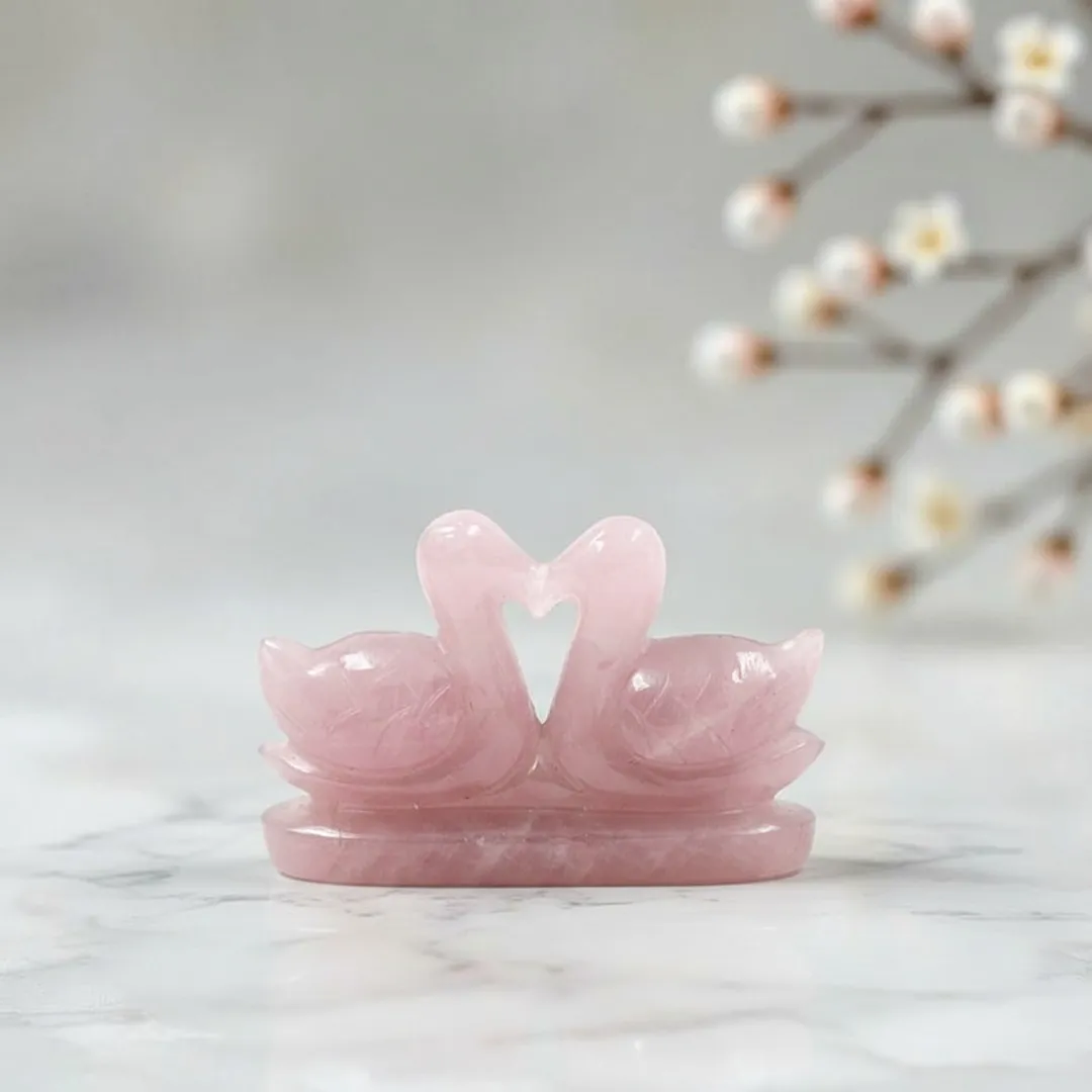 Rose Quartz Duck Pair (Heart Shape) - Image 3