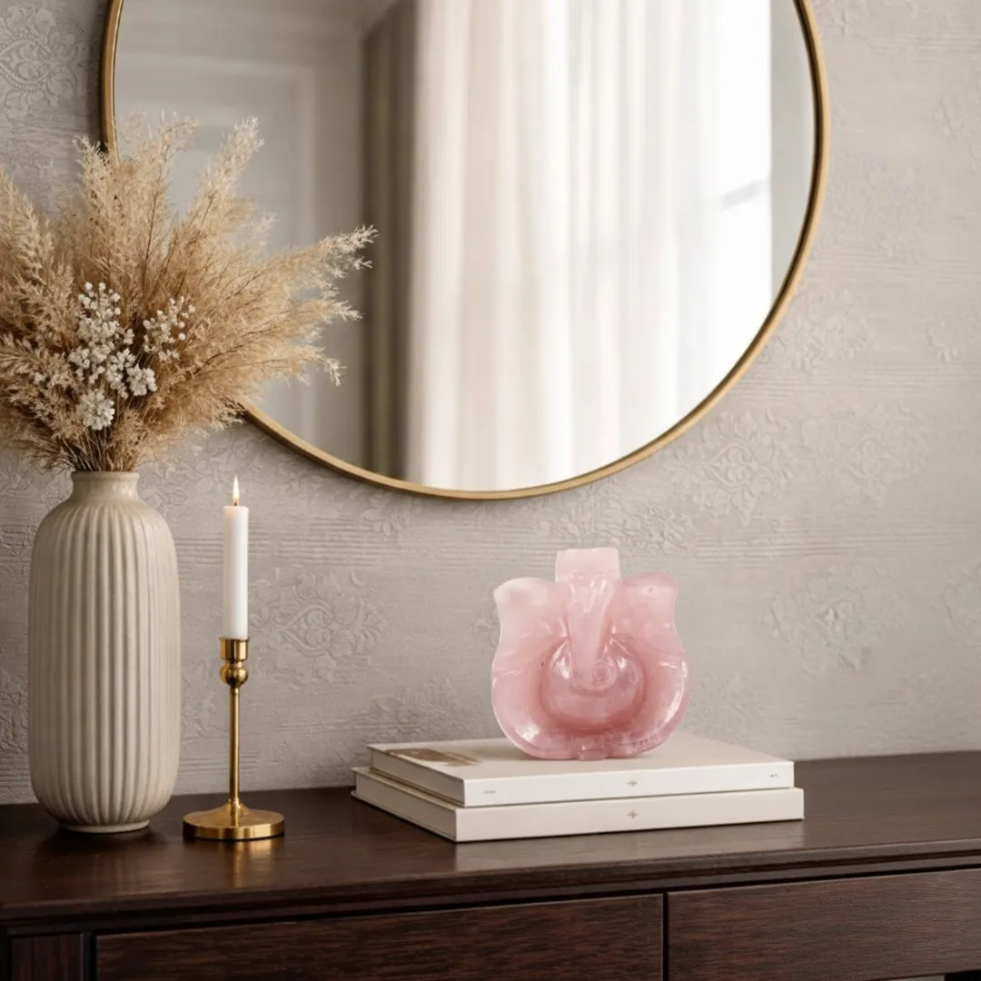 Rose Quartz Ganesha Idol | Love, Harmony & Divine Blessings - Image 4