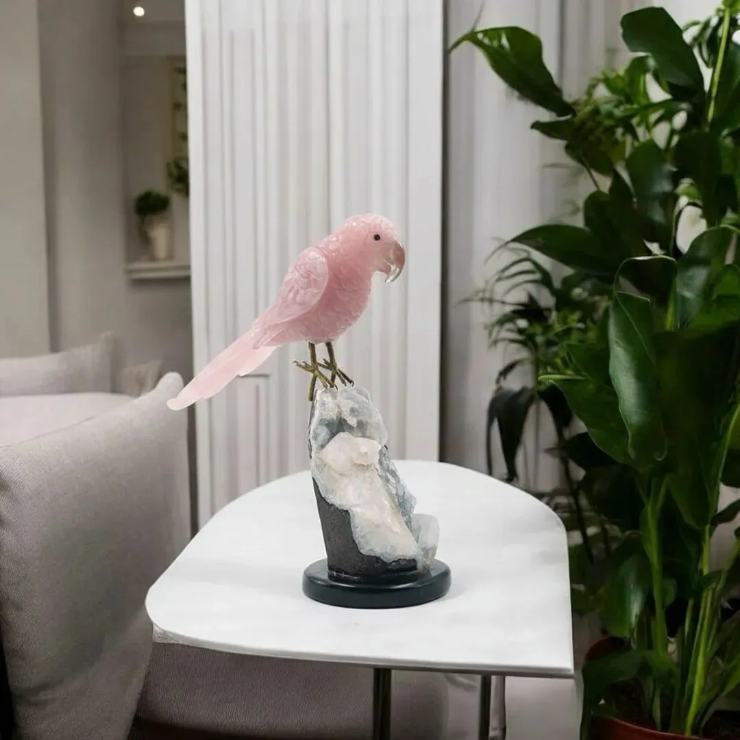 Rose Quartz Parrot Crystal Figurine | Love, Harmony & Positive Energy - Image 3