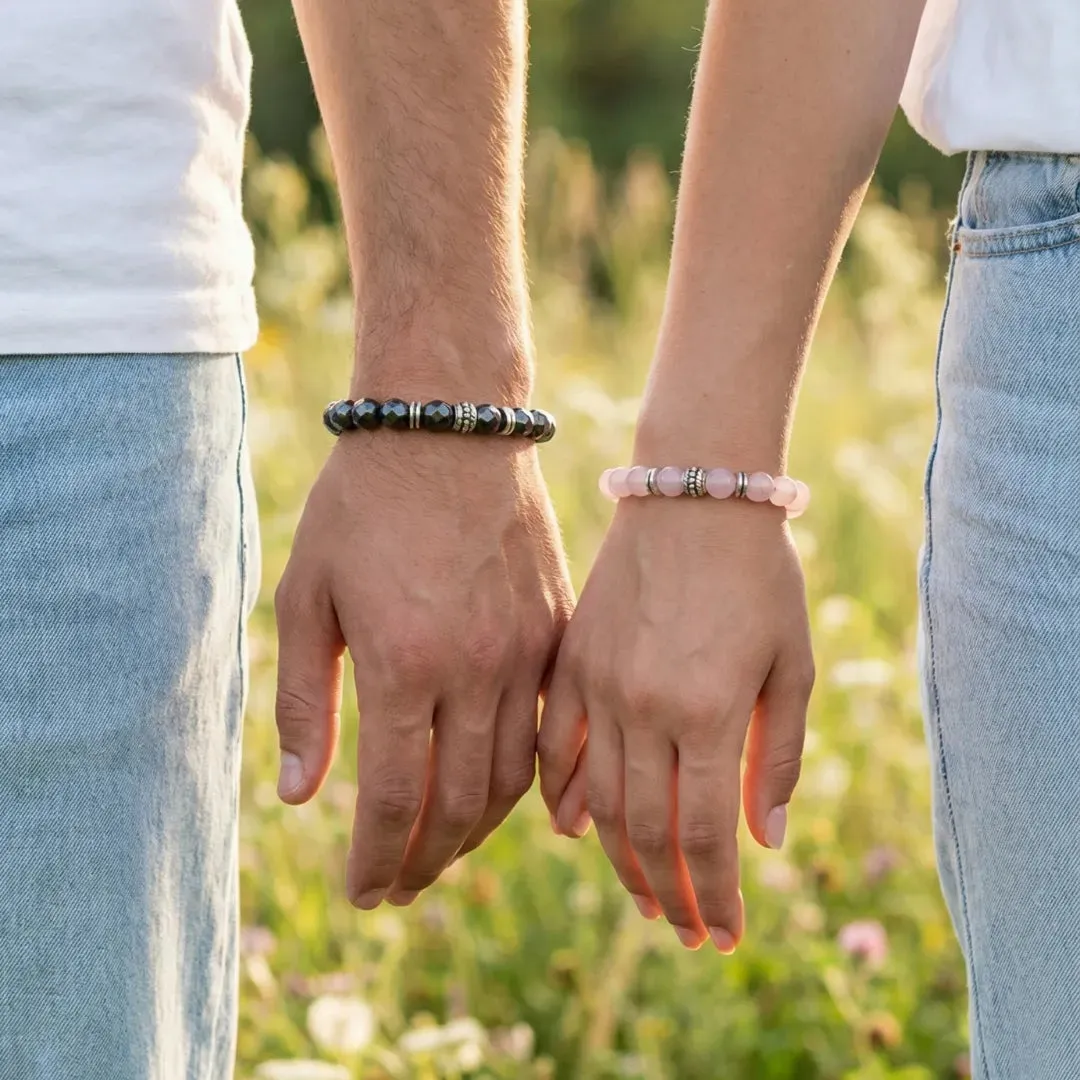 Rose Quartz & Silver Hematite Couple Bracelets for Love & Stability - Image 4