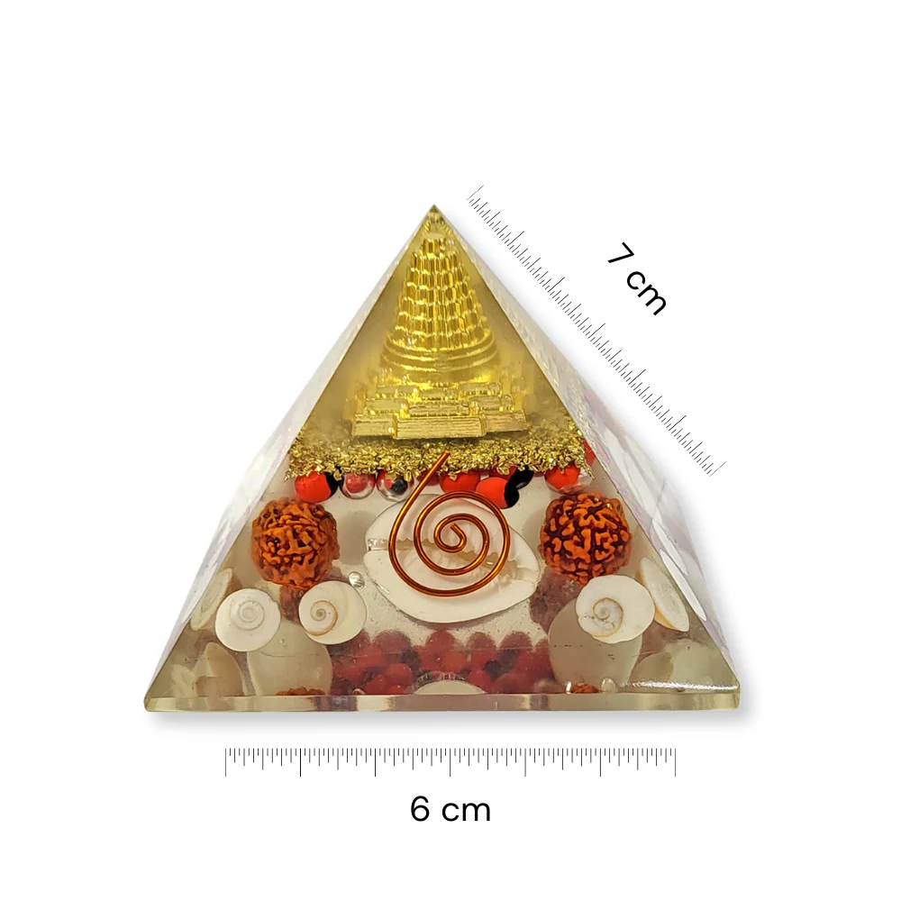 Rudraksha & Gomti Chakra Orgonite Pyramid - Image 3