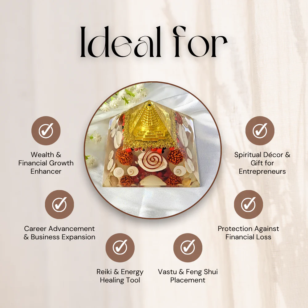 Rudraksha & Gomti Chakra Orgonite Pyramid - Image 6