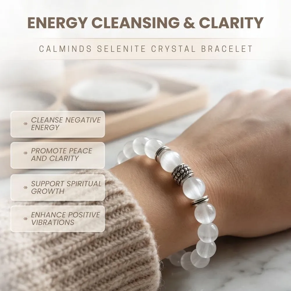 Selenite Crystal Bracelet For Energy Cleansing - (8mm) - Image 3