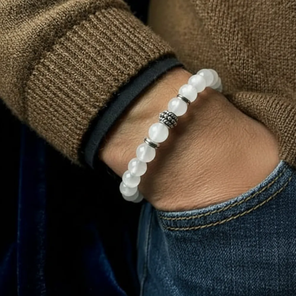 Selenite Crystal Bracelet For Energy Cleansing - (8mm) - Image 4