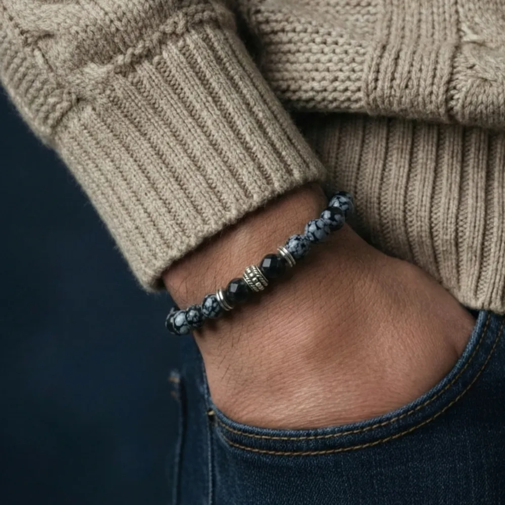 Snowflake Obsidian Bracelet For Spiritual Protection - (8mm) - Image 4