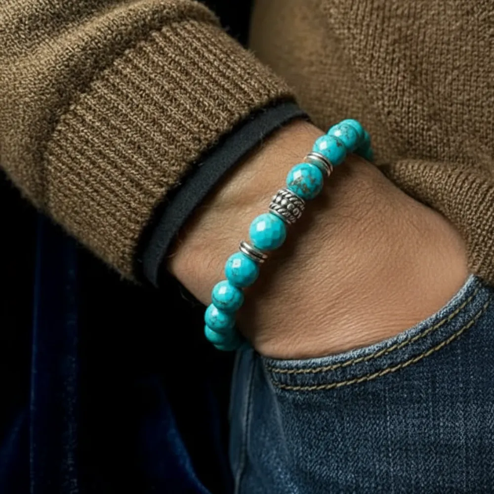 Turquoise Leaf Charm Bracelet For Respiratory Health - (8mm) - Image 4